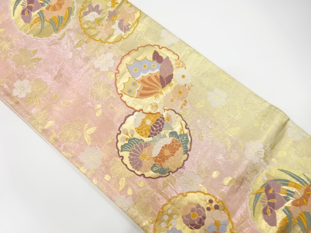 JAPANESE FUKURO OBI / WOVEN FLOWER & BUTTERFLY
